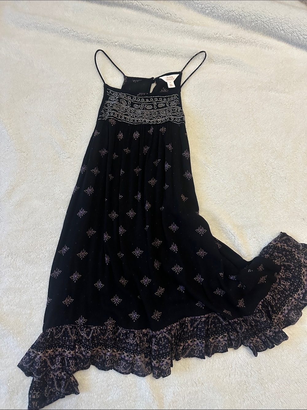 Sun & Shadow Black and taupe Maxi Dress with Metallic Bead Detailing